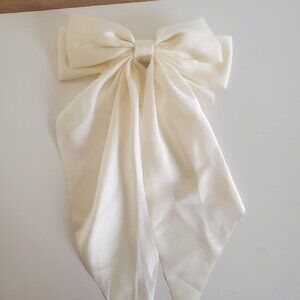White Ribbon Bow Hair Clip Accessory